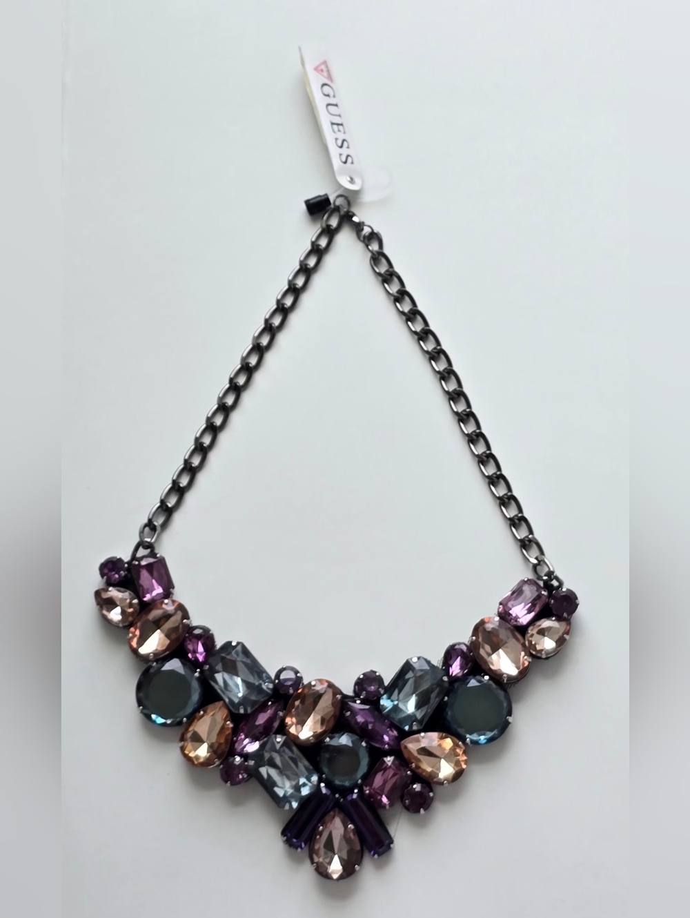 GUESS Multi-Color Crystal Bib Necklace - Purple, Gray & Champagne - Picture 5 of 6